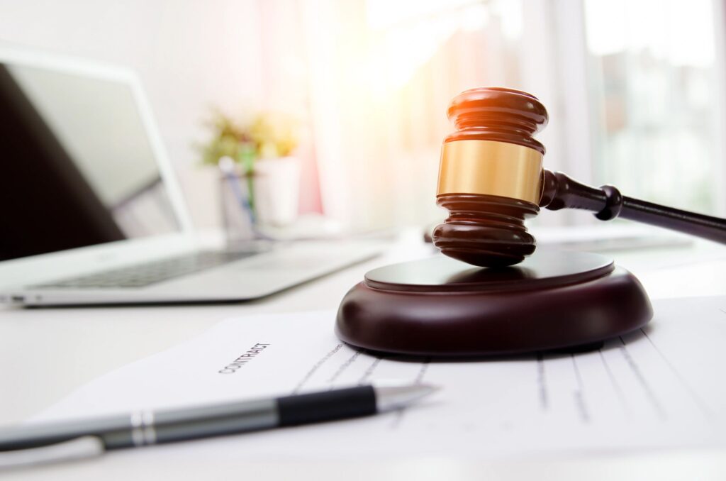 Wooden gavel at lawyer or attorney office